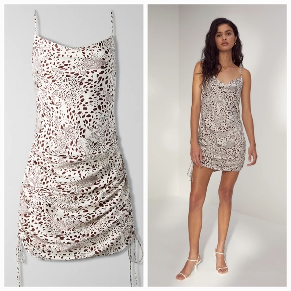 Wilfred Only Ruched Slip Dress, Ruched cowl-neck dress, Small Birch/Bitter Choco - Picture 3 of 10